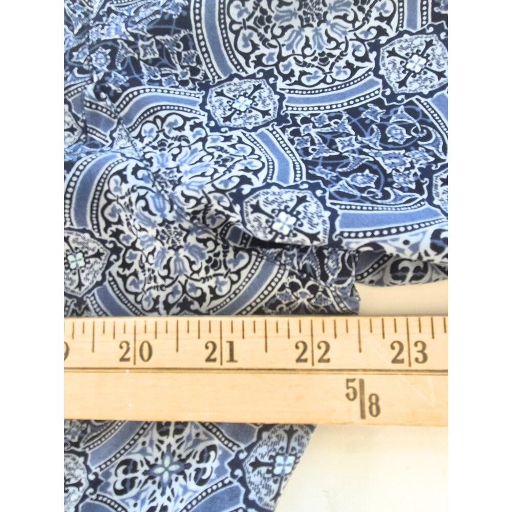 Liz Claiborne Silk Blouse Sz 14 Boho Print Long Sleeve Top Button Blue Office - Picture 3 of 8